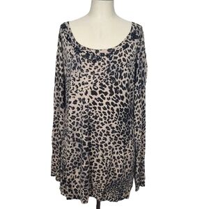 Vertigo Paris Animal Print Lightweight Tunic Beaded Neckline Sweater XL